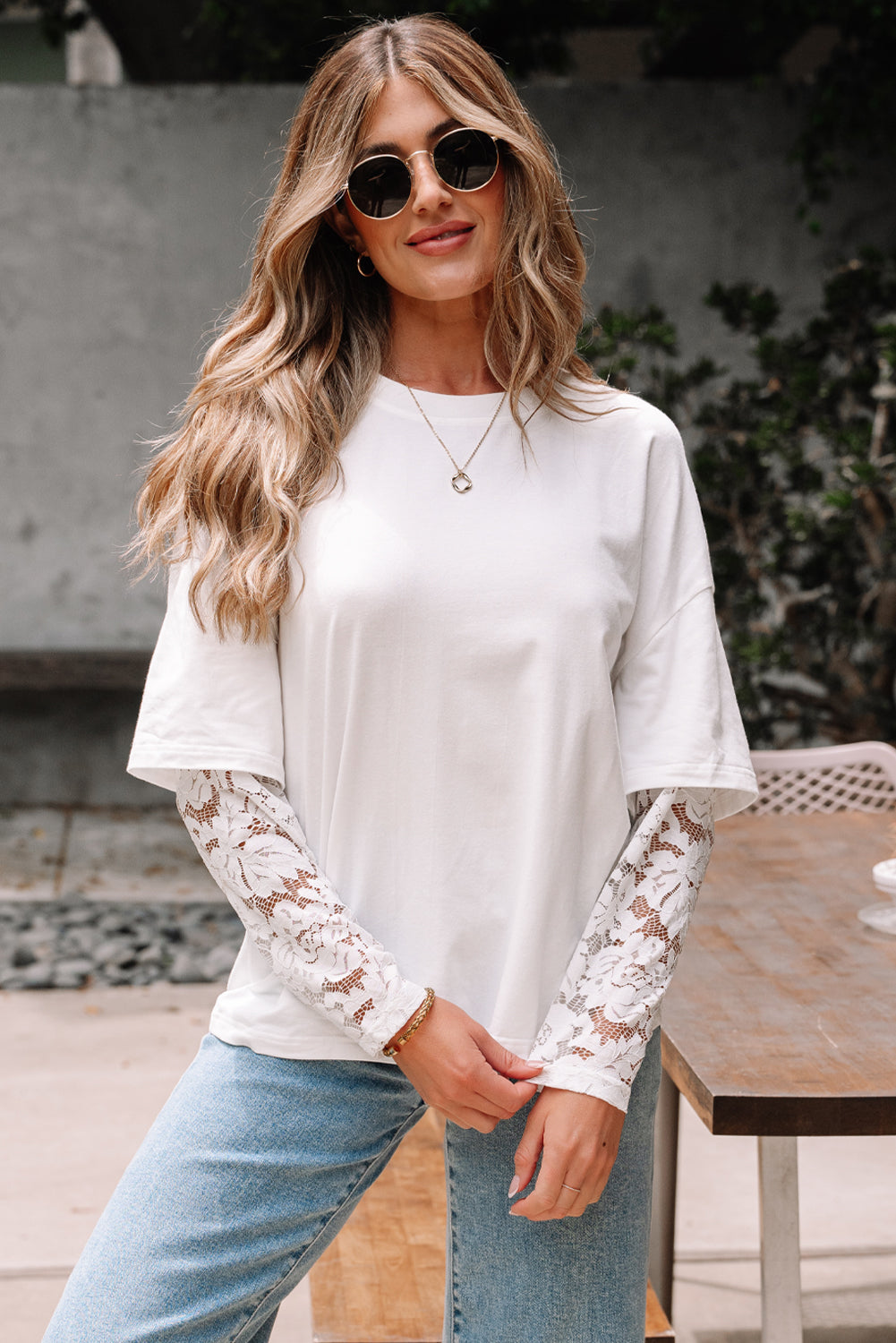 Hallie Lace Long Sleeve Insert Drop Shoulder Top - B.You Boutique & Boji Balloon Bar