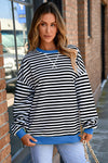 Elliana Stripe Crossed Stitch Drop Shoulder Sweatshirt