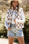 Mindi Checkered Sherpa Collared Jacket Vest - B.You Boutique & Boji Balloon Bar