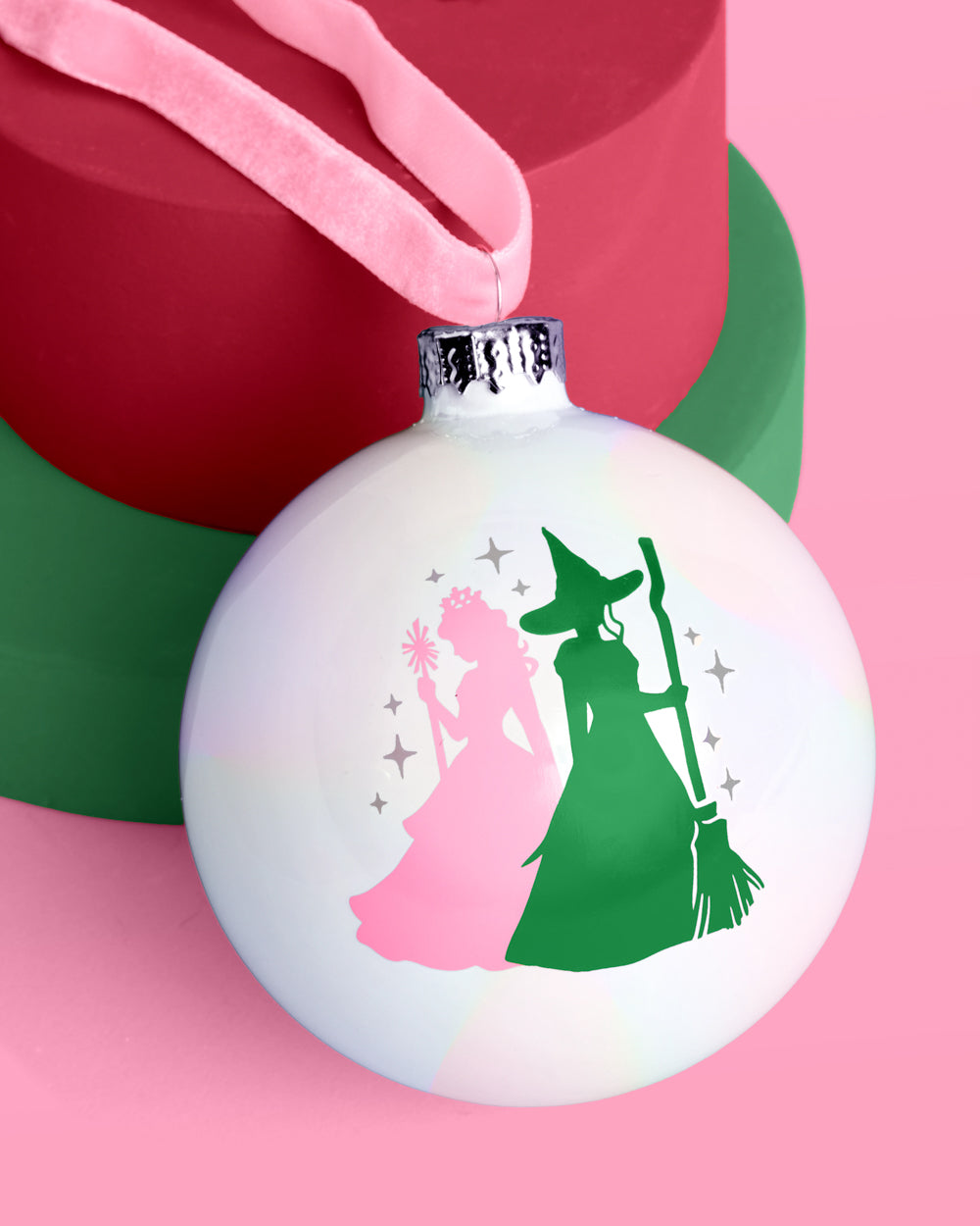 Pink Goes Good w. Green Ornament - iridescent ornament - B.You Boutique & Boji Balloon Bar
