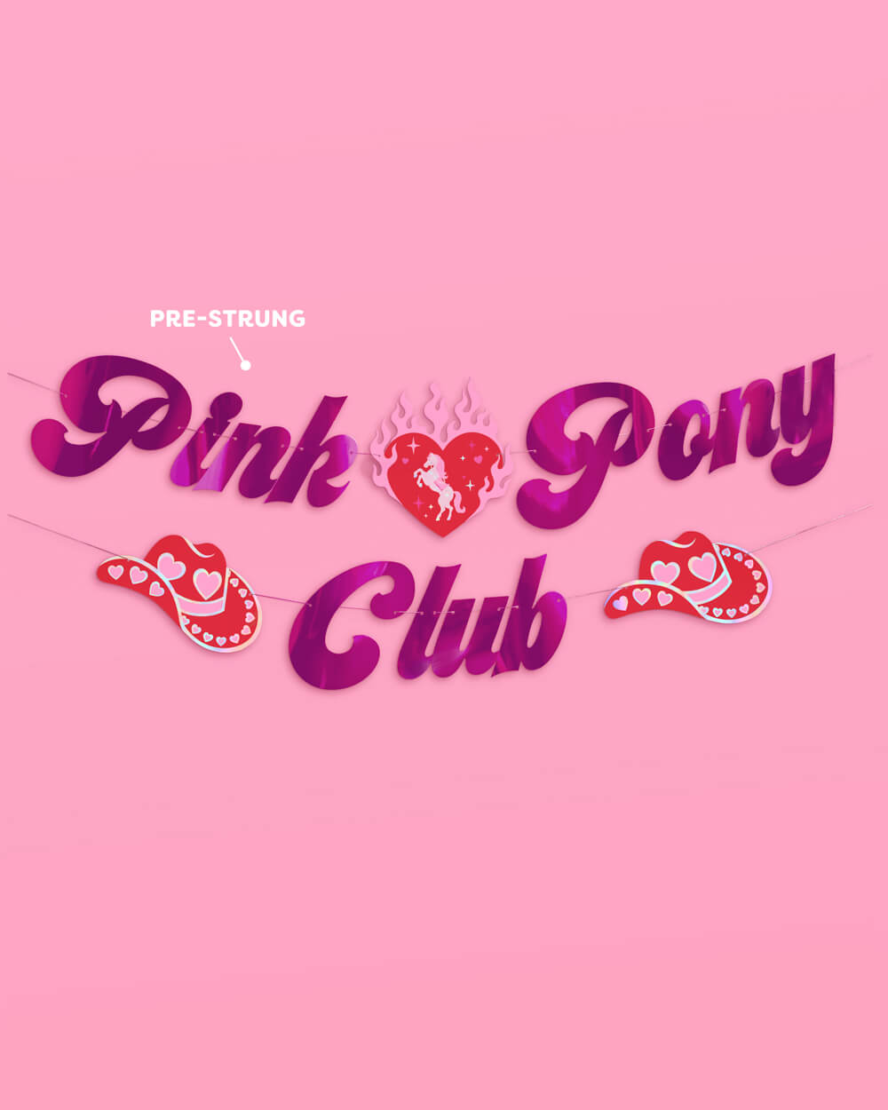 Pink Pony Club Banner - pink foil banner - B.You Boutique & Boji Balloon Bar