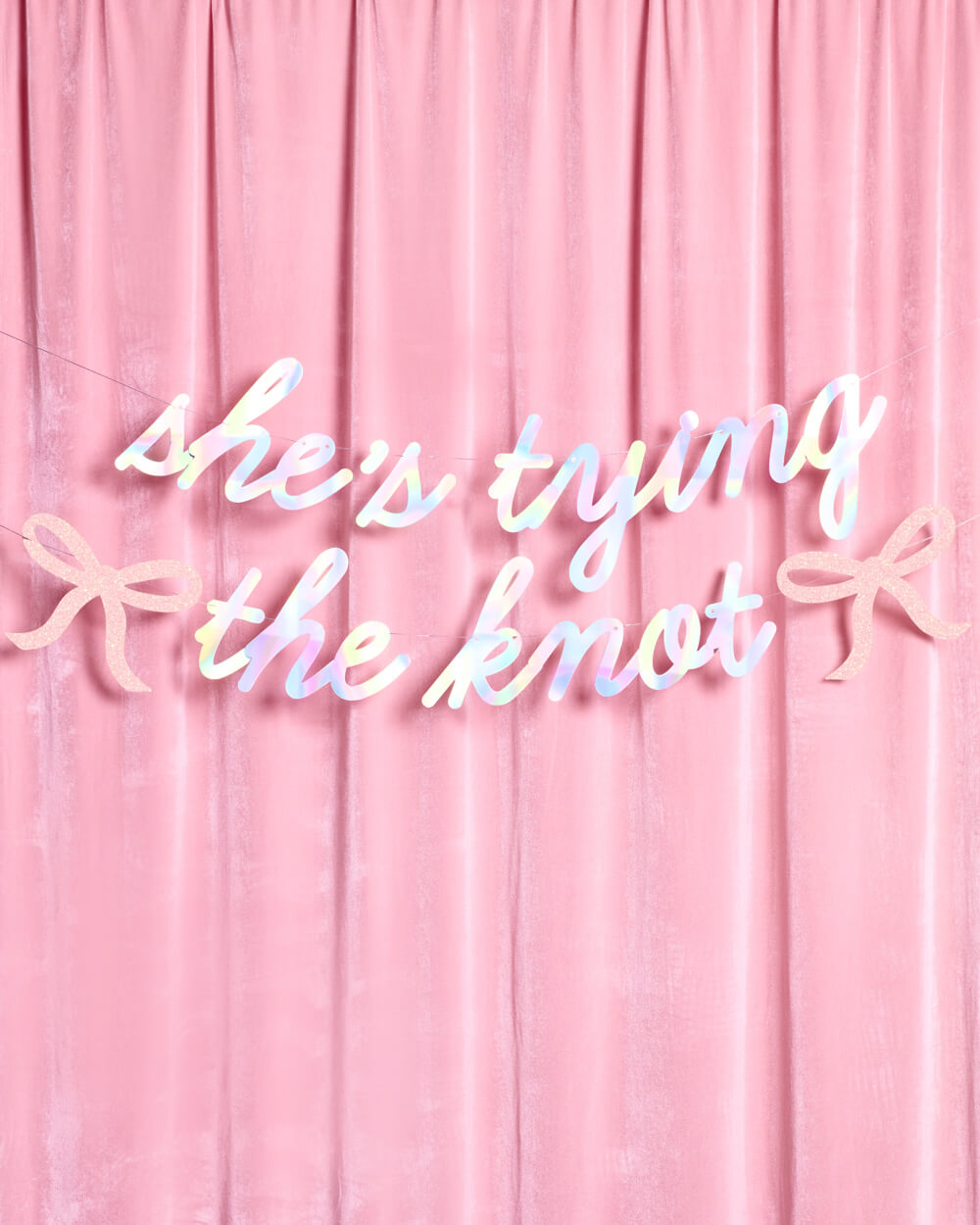 She's Tying the Knot Banner - iridescent foil banner - B.You Boutique & Boji Balloon Bar