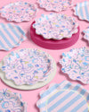 24 slumber party, sweet dreams paper plates w. a wavy edge + iridescent foil details