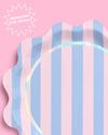 24 slumber party, sweet dreams paper plates w. a wavy edge + iridescent foil details