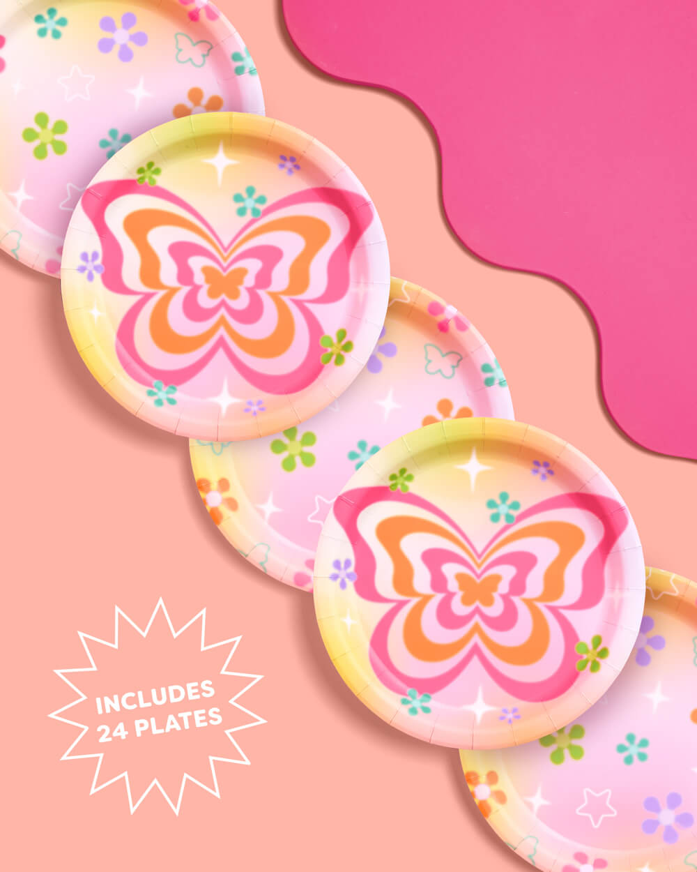 24 colorful butterfly paper plates