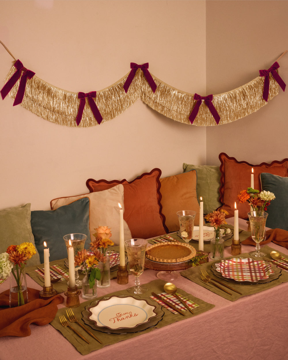 Golden Bow Fringe - layered fringe + velvet bows - B.You Boutique & Boji Balloon Bar