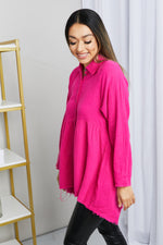 Bright and Airy Raw Edge Peplum Shirt - Hot Pink