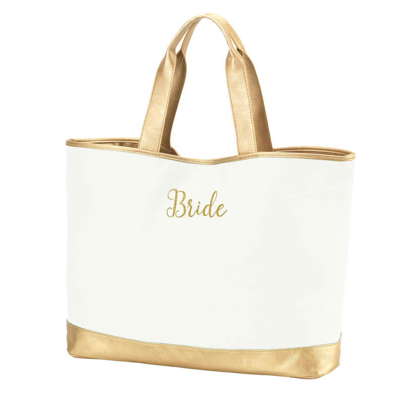 Creme Cabana Tote Embroidered BRIDE in Gold Thread