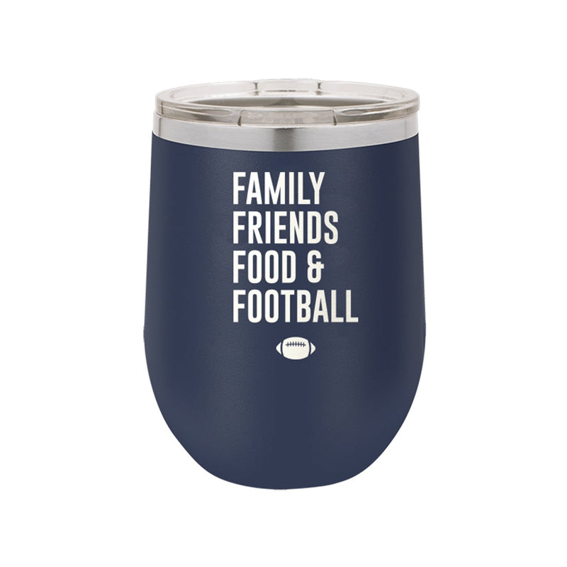 Family, Friends, Food, & Football Navy 12oz Insulated Tumbler