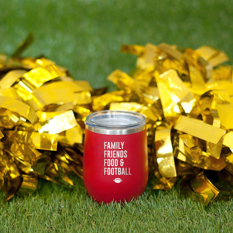 Family, Friends, Food, & Football Black 12oz Insulated Tumbler